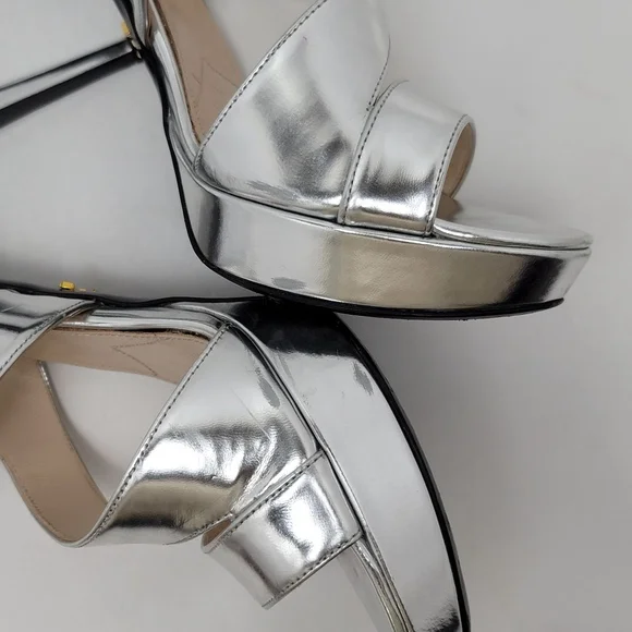 Prada Metallic Silver Platform Slingeback Strappy Straps Heel Sandals Size 39.5 - Picture 9 of 16